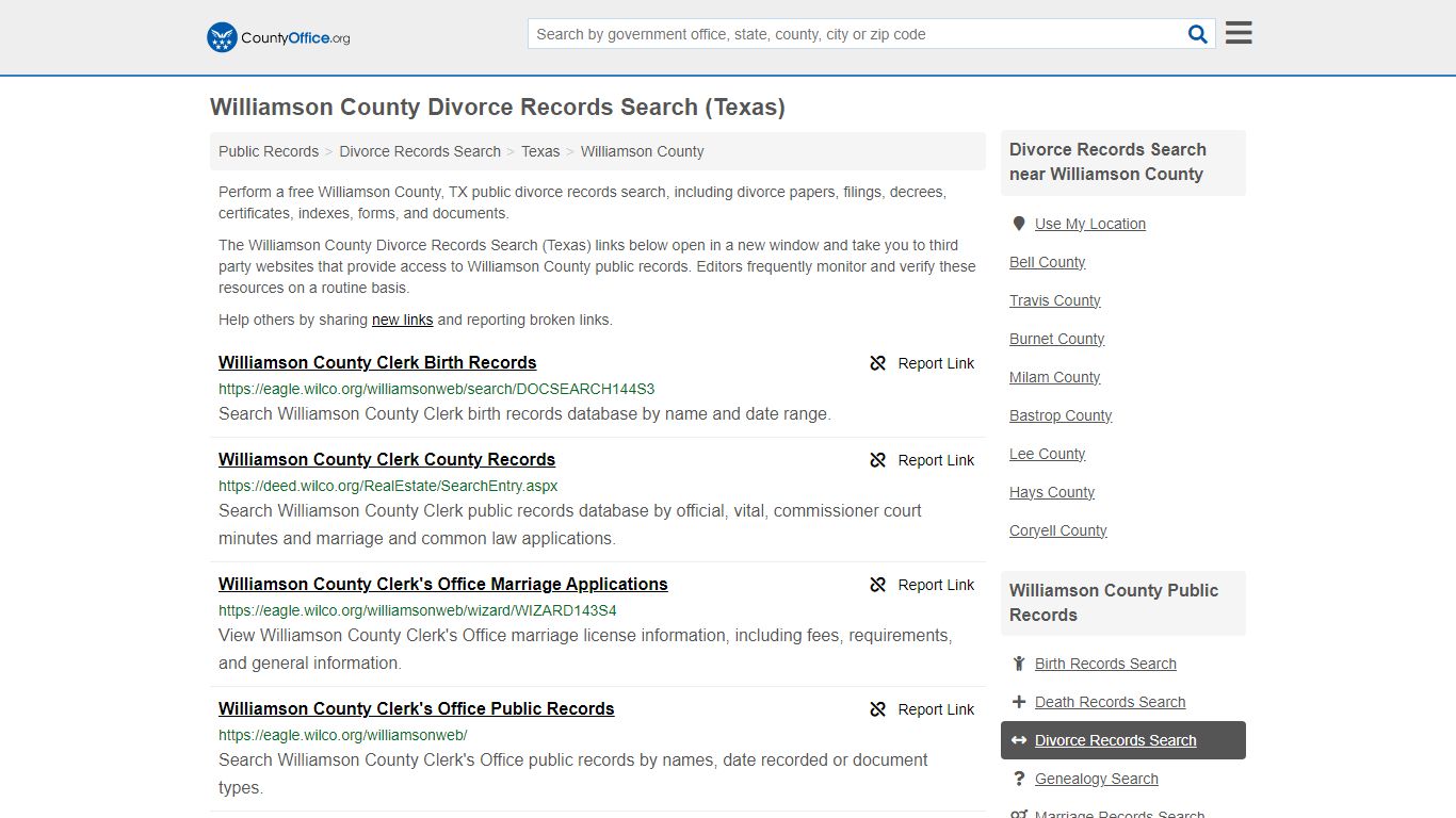 Williamson County Divorce Records Search (Texas) - County Office
